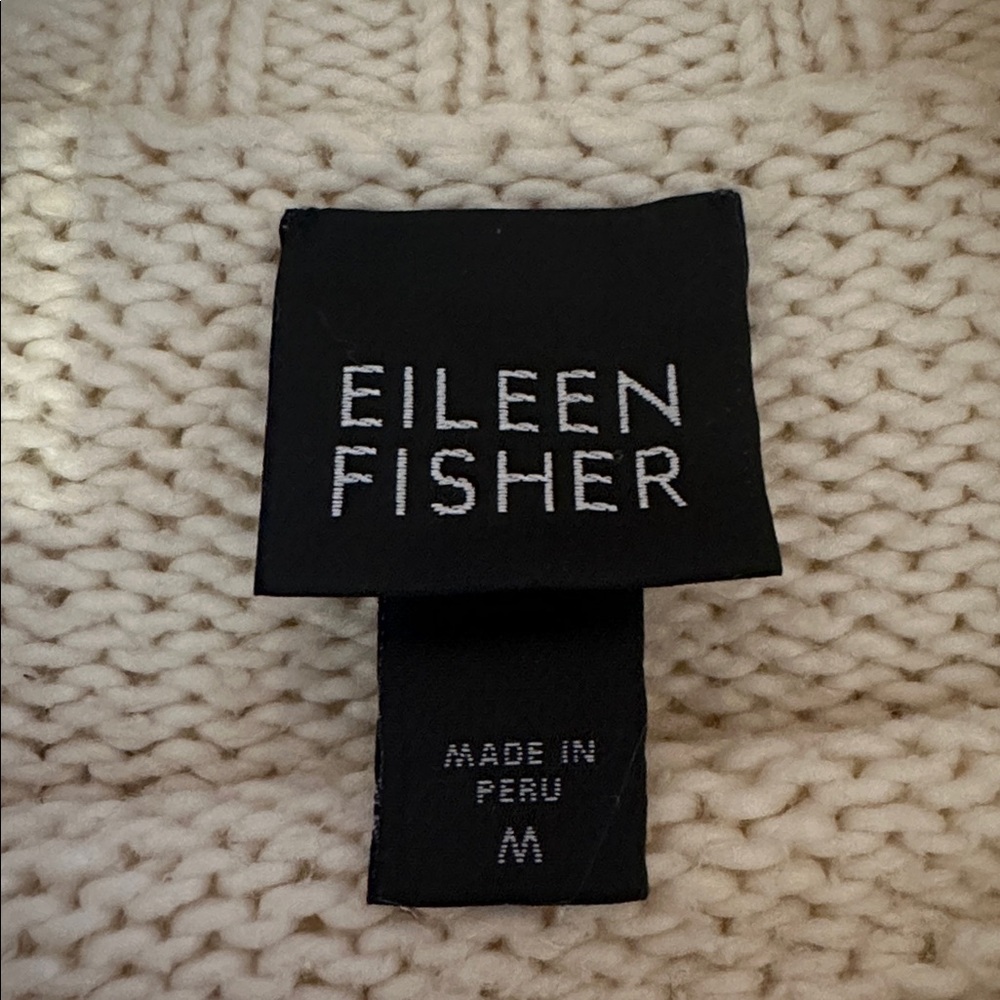 Eileen Fisher Peruvian organic cotton rolled hem M Cream Turtleneck Sweater - Picture 9 of 12